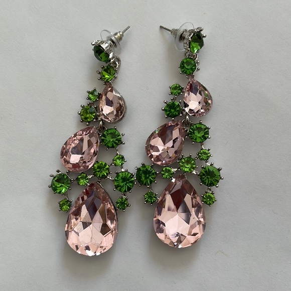 Pink and green rhinestone earrings - Picture 10 of 11